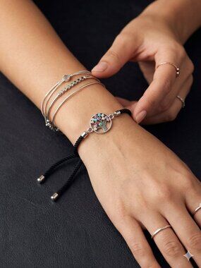 Multi-Color Tree of Life Twisted Rope Slide Bracelet – Silver Tone